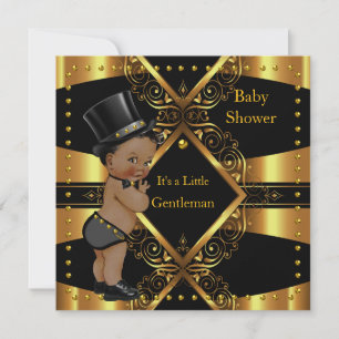Convite Chuva de Bebê Cavalheiro Dourado Menino Tophat Étn