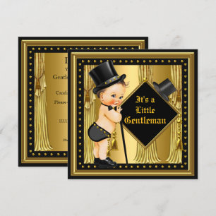 Convite Chuva de Bebê Cavalheiro Menino Dourado Preto Bebê
