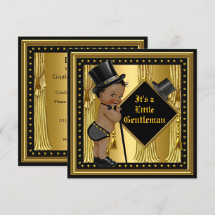 Convite Chuva de Bebê Cavalheiro Menino Dourado Preto Étni