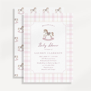 Convite Chuva de Bebê Cavalo de Balanço Rosa Chique