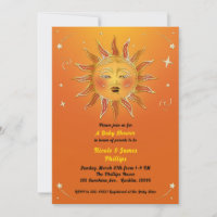 Chuva de Bebê Celestial Amarelo Laranja Sol Vintag