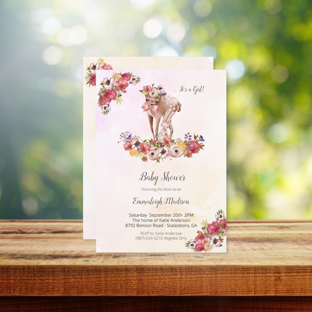 Convite Chuva de Bebê Cervo Coelho Boho Chic Floral (Criador carregado)