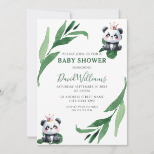Convite Chuva de Bebê Chic Neutro em Folhagem com Panda Fo