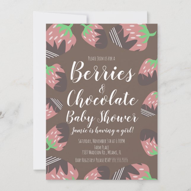 Convite Chuva de Bebê Chocolate Morango Fruta Baga (Frente)