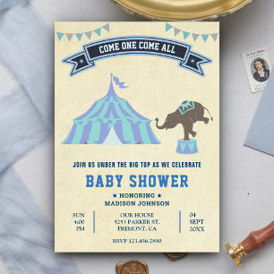 Convite Chuva de Bebê Circo Vintage Azul
