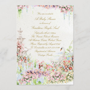 Convite chuva de bebê cisne floral chic caligrafia