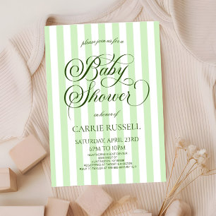 Convite Chuva de Bebê Clássica Elegante com Listras Verdes