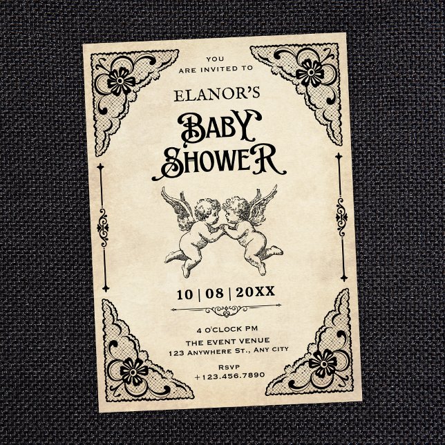 Convite Chuva de bebê clássica vintage (Criador carregado)