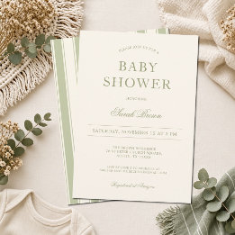 Convite Chuva de Bebê Clássica Vintage com Listras Verdes