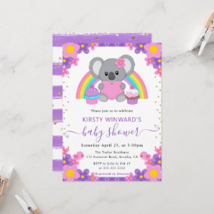 Convite Chuva de Bebê Coala Arco-íris Floral Aquarela