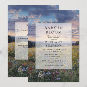 Convite Chuva de Bebê Código QR Floral Meadow Baby Shower