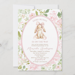 Convite Chuva de Bebê coelho arco rosa aquarela elegante