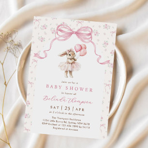 Convite Chuva de Bebê Coelho com Laço Coquette Floral Rosa