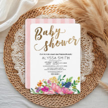 Chuva de Bebê Colorida em Aquarela Floral Dourado
