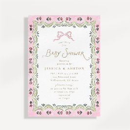 Convite Chuva de Bebê com Arco Rosa e Moldura Floral 
