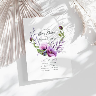 Convite Chuva de Bebê com Coroa Floral Roxa Pastel