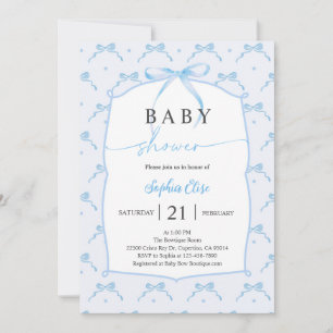 Convite Chuva de Bebê com Laço Azul Pastel