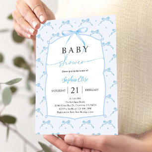 Convite Chuva de Bebê com Laço Azul Pastel