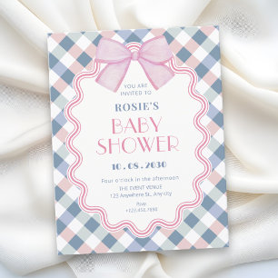 Convite Chuva de bebê com laço de gingham