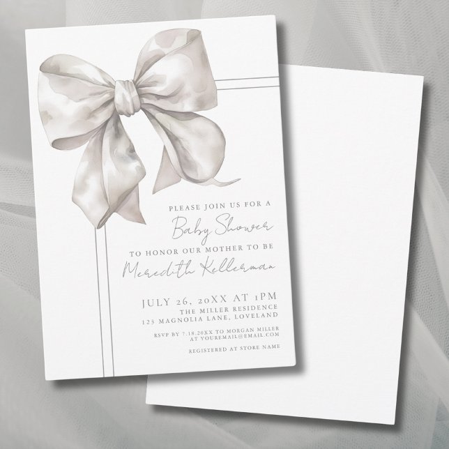 Convite Chuva de Bebê com Laço Simples e Elegante (Simple Elegant Bow Baby Shower Invitation)
