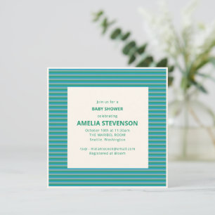 Convite Chuva de Bebê com Listra Azul Verde Esmeralda de V