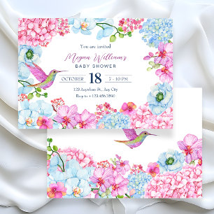 Convite Chuva de bebê com ramalhete floral rosa azul com p