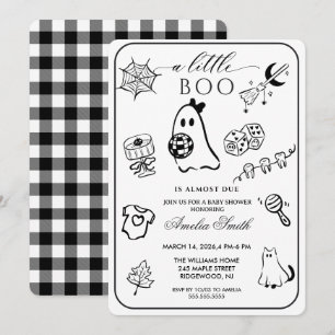 Convite Chuva de bebê com tema de Halloween desenhado à mã