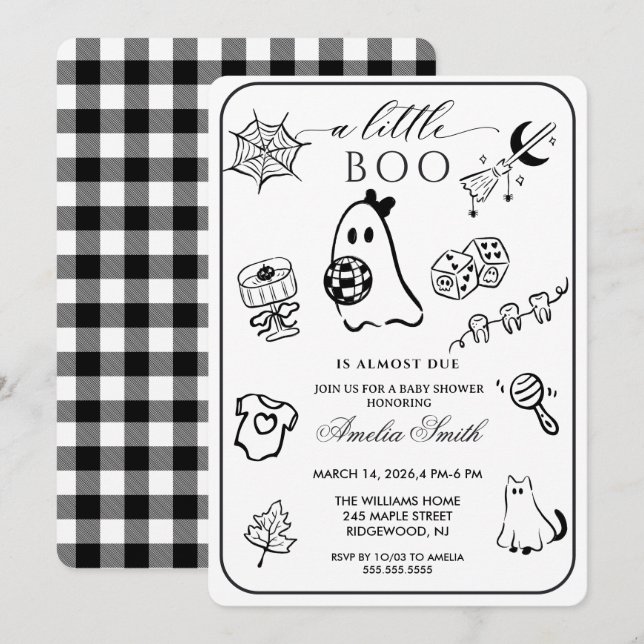 Convite Chuva de bebê com tema de Halloween desenhado à mã (Frente/Verso)
