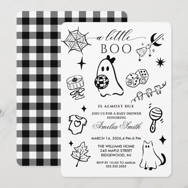 Convite Chuva de bebê com tema de Halloween desenhado à mã (Frente/Verso)