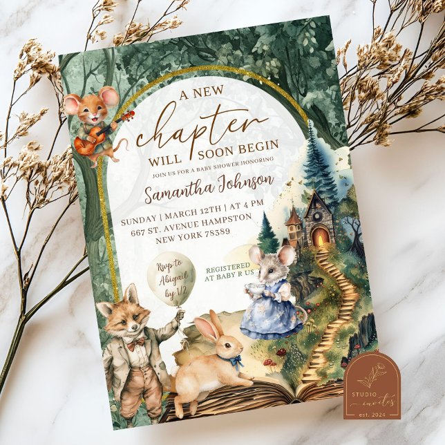 Convite Chuva de Bebê Conto de Fadas do Livro da Floresta  (Criador carregado)