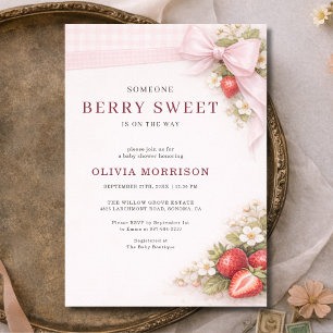 Convite Chuva de Bebê Coquette Bow Berry Doce Morango