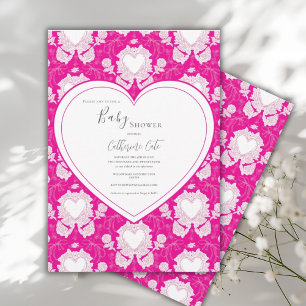 Convite Chuva de Bebê Coração Caprichoso Rosa Fúcsia