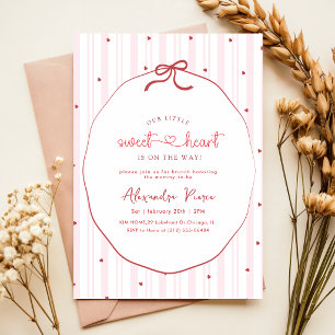 Convite Chuva de Bebê Coração com Laço Rosa Elegante
