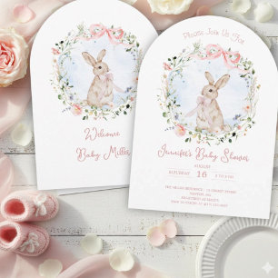 Convite Chuva de Bebê Coroa de Flores Silvestres e Coelho