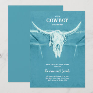 Convite Chuva de Bebê Cowboy Azul Country Ocidental
