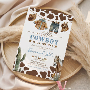 Convite Chuva de Bebê Cowboy Bebê Roupas Aquarela