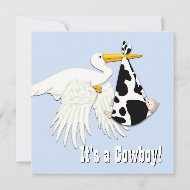 Convite Chuva de Bebê Cowboy com Estampa de Vaca Azul Stor (Frente)