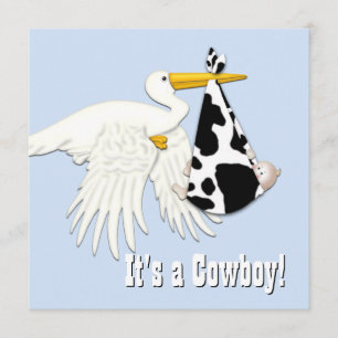 Convite Chuva de Bebê Cowboy com Estampa de Vaca Azul Stor