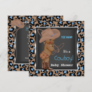 Convite Chuva de Bebê Cowboy Menino Azul Marrom Étnico