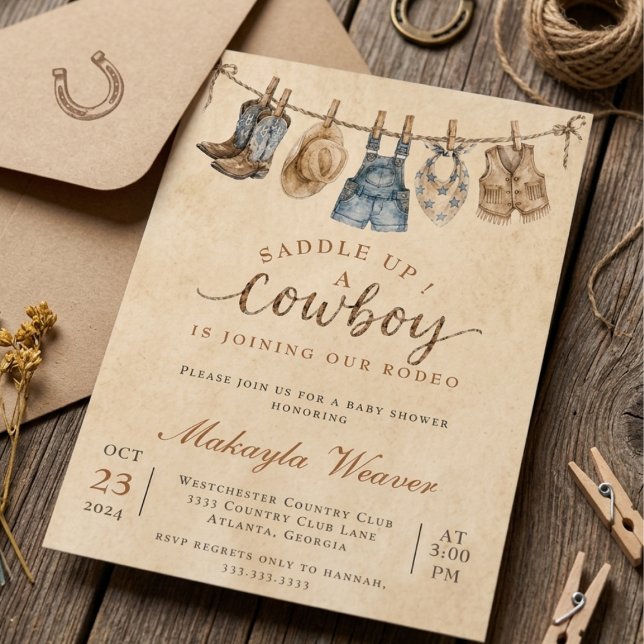 Convite Chuva de Bebê Cowboy: Rodeio Western Rústico (Criador carregado)