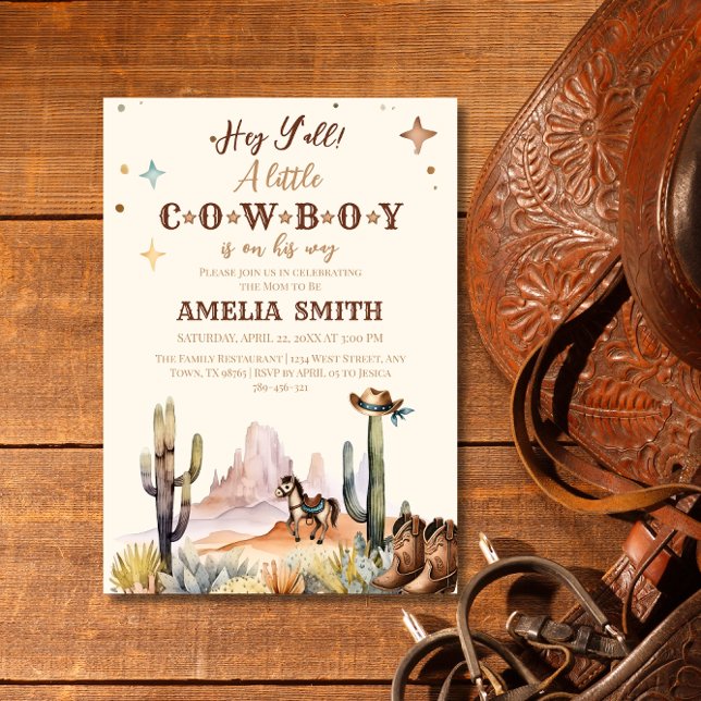 Convite Chuva de Bebê Cowboy Western Rústico Oeste Selvage (Criador carregado)