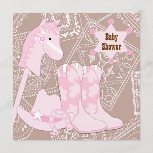 Convite Chuva de Bebê Cowgirl Bebê Menina Marrom Rosa