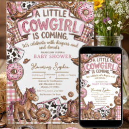 Convite Chuva de bebê Cowgirl Donuts e Fraldas