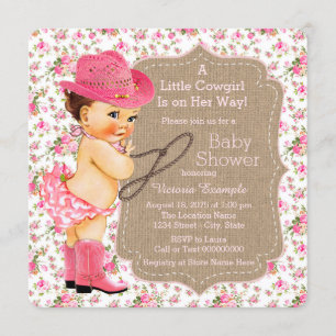 Convite Chuva de Bebê Cowgirl em Sacaria Floral Calico