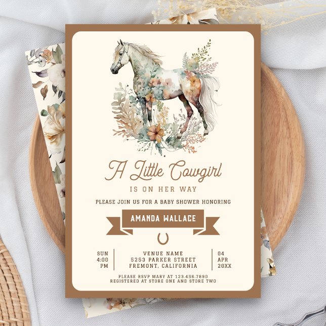 Convite Chuva de Bebê Cowgirl Floral Boho Rústica (Criador carregado)