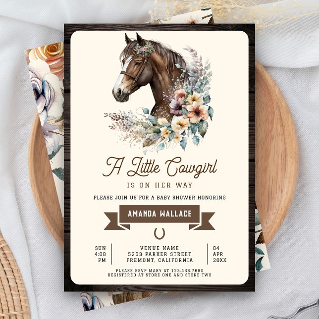 Convite Chuva de Bebê Cowgirl Floral Marrom Rústica (Criador carregado)