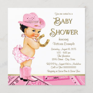 Convite Chuva de Bebê Cowgirl Pink Gold Horseshoe