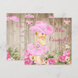 Convite Chuva de Bebê Cowgirl Rosa Madeira Rústica Menina 