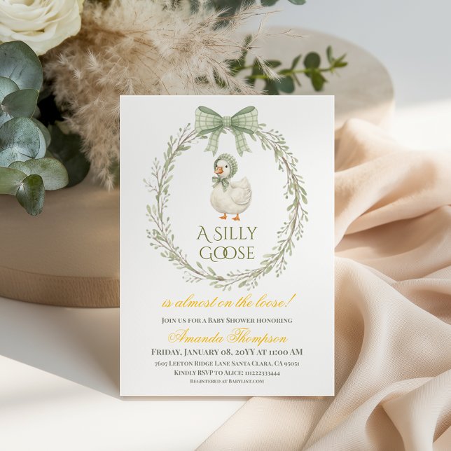 Convite Chuva de Bebê Daisy Sage Green Neutral Silly Goose (Criador carregado)