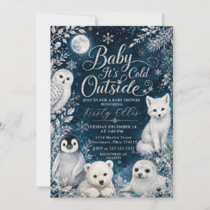 Convite Chuva de Bebê de Animais Árticos Baby É Frio Lá Fo